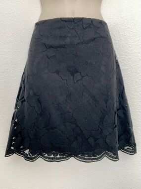 Monteau Los Angeles Black Floral Lace A-Line Skirt Large